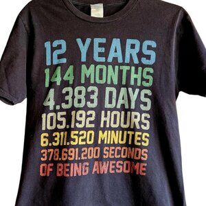 Unisex 12th Birthday Countdown Graphic Black Short Sleeve T-Shirt Size S